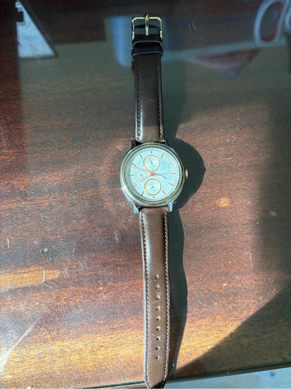 Fossil Brown Leather Strap Watch with Silver Dial